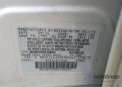 2017 Nissan Sentra S z USA, uszkodzony, nr VIN 3N1AB7AP0HL636342